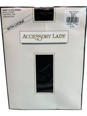 Vintage Accessory Lady Shiny Ultra Sheer Control Top Pantyhose Black Size B